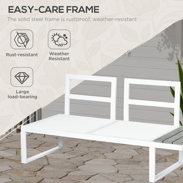 Outsunny 4 Pcs Patio Garden Set w/ 5-Level Recline Corner Sofa, Garden Lounge Sectional Conversation Sofa Set w/ Cushions, Coffee Table, White
