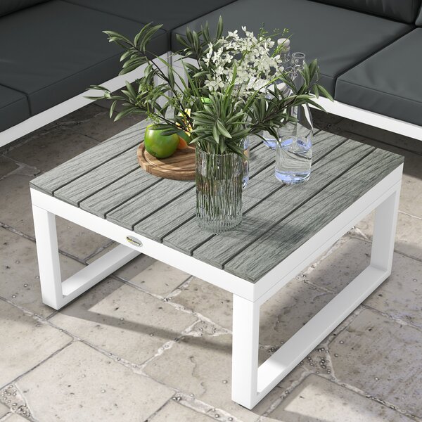 Outsunny 4 Pcs Patio Garden Set w/ 5-Level Recline Corner Sofa, Garden Lounge Sectional Conversation Sofa Set w/ Cushions, Coffee Table, White