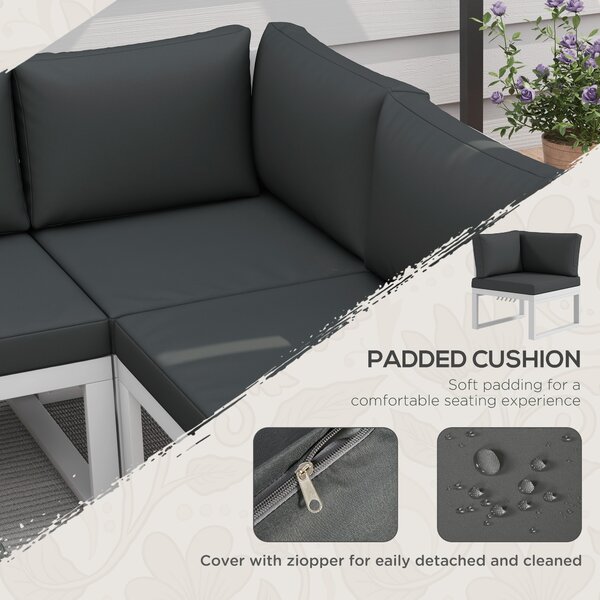 Outsunny 4 Pcs Patio Garden Set w/ 5-Level Recline Corner Sofa, Garden Lounge Sectional Conversation Sofa Set w/ Cushions, Coffee Table, White