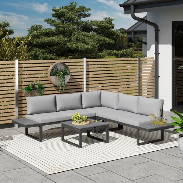 Outsunny 4 Pieces Patio Garden Set with 5-Level Recline Corner Sofa, Outdoor Garden Lounge Sectional Conversation Sofa Set with Cushions