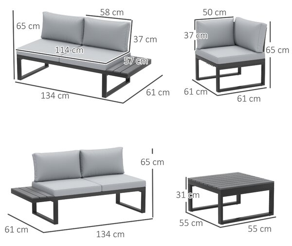 Outsunny 4 Pieces Patio Garden Set with 5-Level Recline Corner Sofa, Outdoor Garden Lounge Sectional Conversation Sofa Set with Cushions