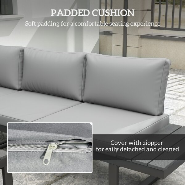 Outsunny 4 Pieces Patio Garden Set with 5-Level Recline Corner Sofa, Outdoor Garden Lounge Sectional Conversation Sofa Set with Cushions