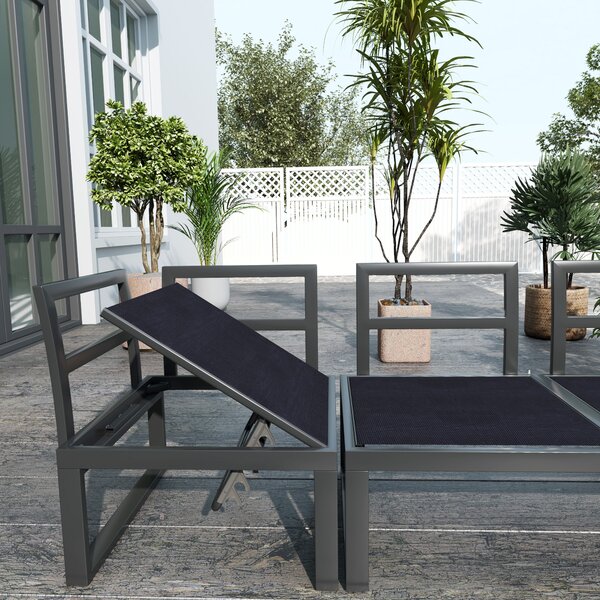 Outsunny 4 Pieces Patio Garden Set with 5-Level Recline Corner Sofa, Outdoor Garden Lounge Sectional Conversation Sofa Set with Cushions