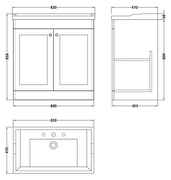 Classique Floor Standing 2 Door Vanity Unit with Ceramic Basin