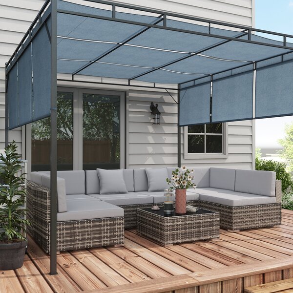Outsunny 7 Pcs PE Rattan Garden Furniture Set w/ Thick Padded Cushion, Patio Corner Sofa Sets w/ Glass Coffee Table & Pillows, Mixed Grey Aosom UK