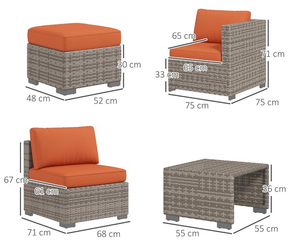 Outsunny 8 Piece Outdoor Patio Furniture Set, Rattan Sofa Set with Footstools and Coffee Tables Aosom UK