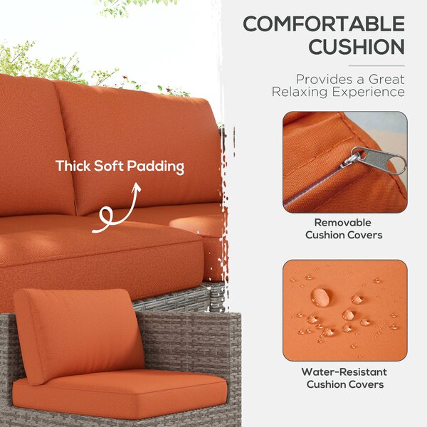 Outsunny 8 Piece Outdoor Patio Furniture Set, Rattan Sofa Set with Footstools and Coffee Tables Aosom UK