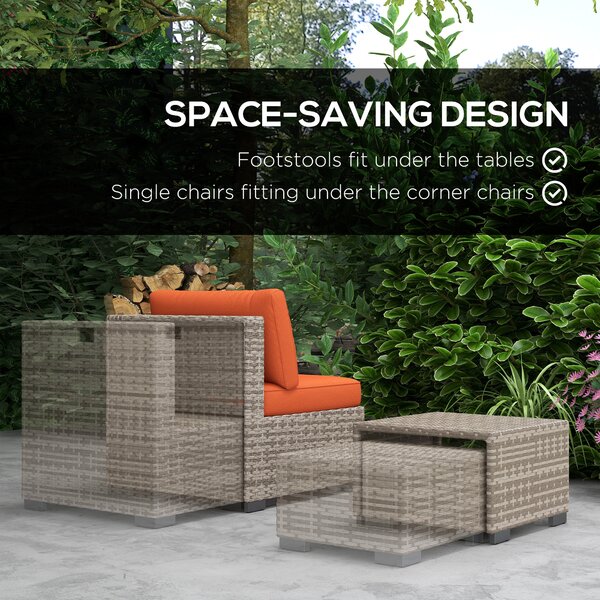 Outsunny 8 Piece Outdoor Patio Furniture Set, Rattan Sofa Set with Footstools and Coffee Tables Aosom UK