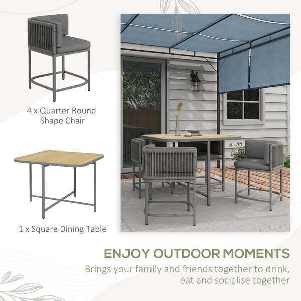 Outsunny 5 Pieces Rattan Dining Sets with Cushions, Space-saving Design Rattan Cube Garden Furniture, for Indoor & Outdoor, Grey