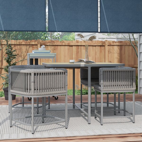 Outsunny 5 Pieces Rattan Dining Sets with Cushions, Space-saving Design Rattan Cube Garden Furniture, for Indoor & Outdoor, Grey