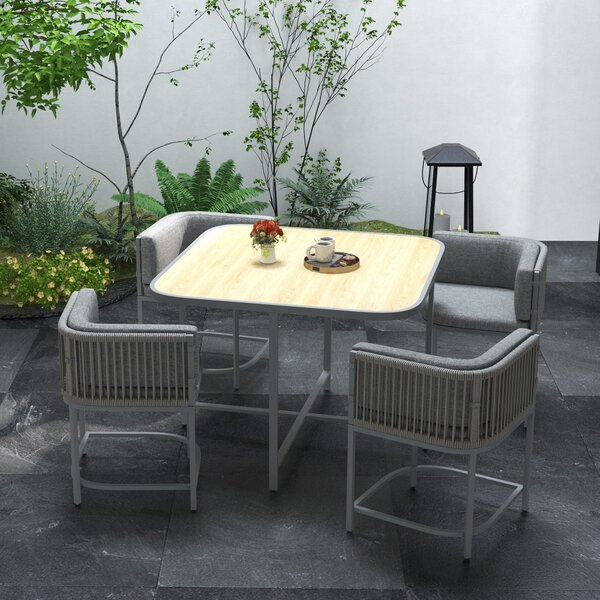 Outsunny 5 Pieces Rattan Dining Sets with Cushions, Space-saving Design Rattan Cube Garden Furniture, for Indoor & Outdoor, Grey