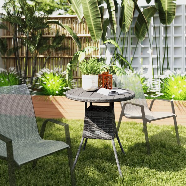 Outsunny 70cm PE Rattan Outdoor Dining Table, Patio Table with Wood-plastic Composite Top for Balcony, Garden, Grey