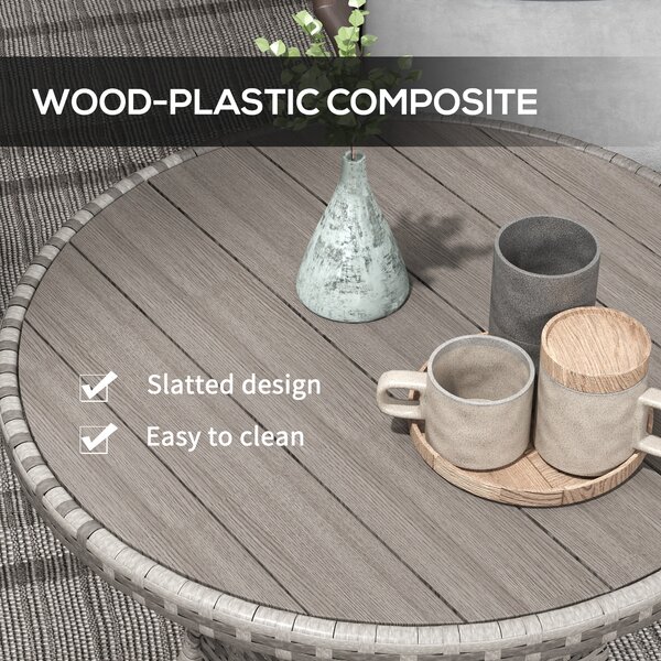 Outsunny 70cm PE Rattan Outdoor Dining Table, Patio Table with Wood-plastic Composite Top for Balcony, Garden, Grey