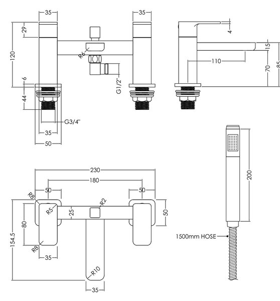 Windon Deck Mounted Bath Shower Mixer Tap with Kit