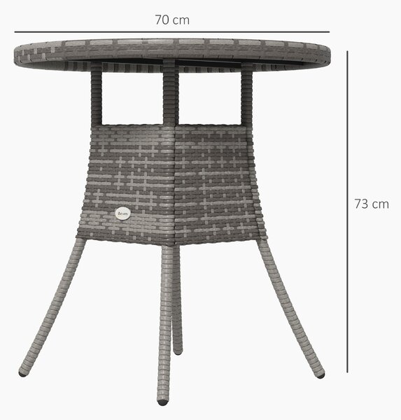 Outsunny 70cm PE Rattan Outdoor Dining Table, Patio Table with Wood-plastic Composite Top for Balcony, Garden, Grey