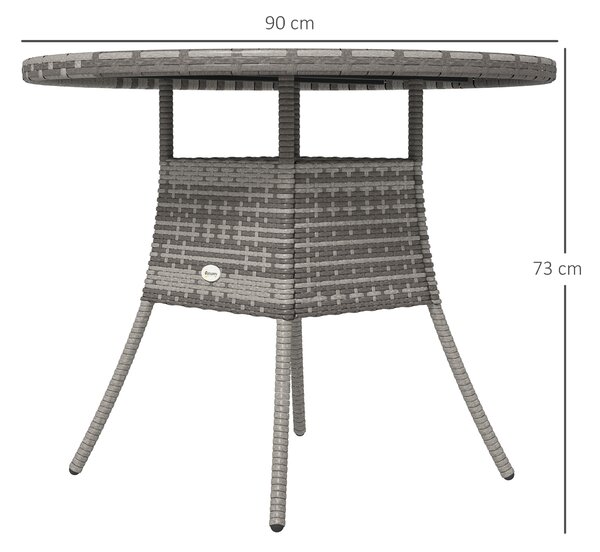Outsunny 90cm Four-Person Wood-Effect Rattan Table - Grey