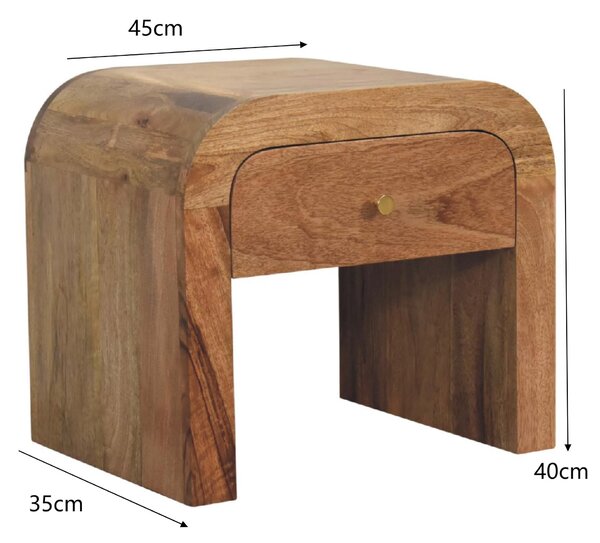 Darcy Solid Mango Wood Bedside Table with Drawer and Clear Natural Finish, Handcrafted Desk for Bedroom, 35L x 45W x 40H cm, Brown Aosom UK