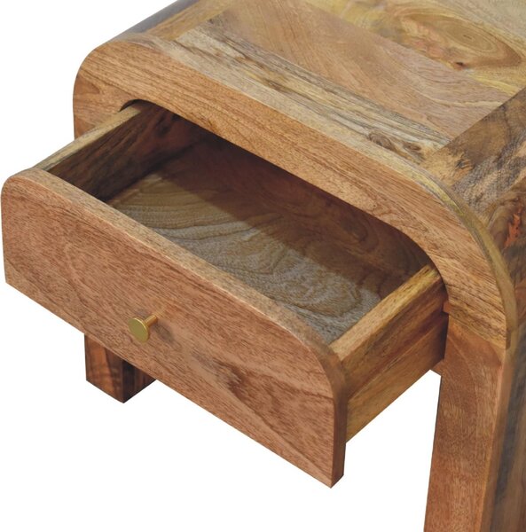 Darcy Solid Mango Wood Bedside Table with Drawer and Clear Natural Finish, Handcrafted Desk for Bedroom, 35L x 45W x 40H cm, Brown Aosom UK