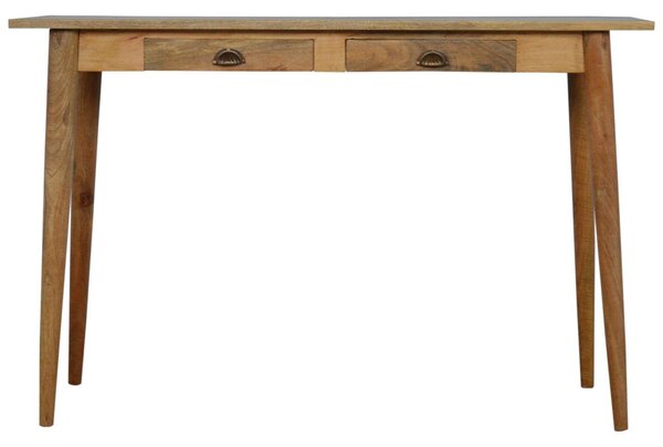 Solid Mango Wood Nordic Writing Desk with 2 Smooth‑Gliding Drawers, Oak‑effect Finish, Table for Living Room, 45L x 120W x 78H cm, Brown Aosom UK