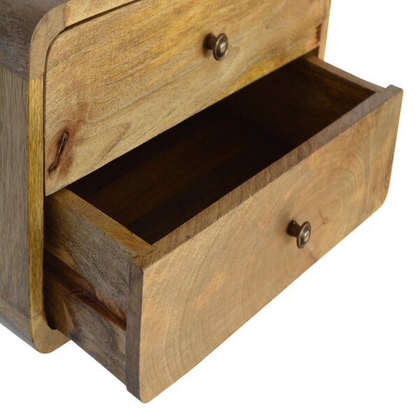 Solid Mango Wood Bedside Unit with Smooth-Glide Drawers, Oak-ish Finish, Wall-Mounted Storage for Bedroom, 32L x 45W x 25H cm, Brown Aosom UK