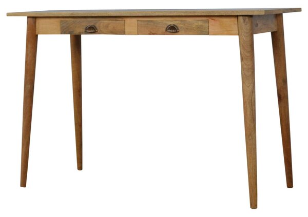 Solid Mango Wood Nordic Writing Desk with 2 Smooth‑Gliding Drawers, Oak‑effect Finish, Table for Living Room, 45L x 120W x 78H cm, Brown Aosom UK