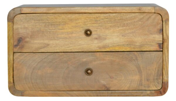 Solid Mango Wood Bedside Unit with Smooth-Glide Drawers, Oak-ish Finish, Wall-Mounted Storage for Bedroom, 32L x 45W x 25H cm, Brown Aosom UK