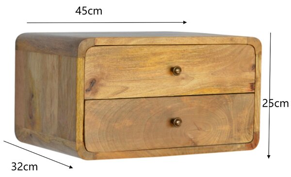 Solid Mango Wood Bedside Unit with Smooth-Glide Drawers, Oak-ish Finish, Wall-Mounted Storage for Bedroom, 32L x 45W x 25H cm, Brown Aosom UK