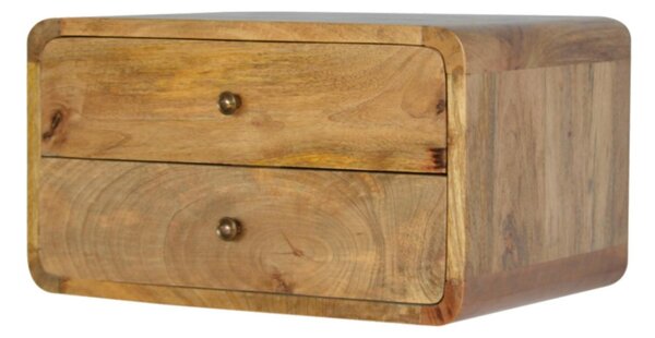 Solid Mango Wood Bedside Unit with Smooth-Glide Drawers, Oak-ish Finish, Wall-Mounted Storage for Bedroom, 32L x 45W x 25H cm, Brown Aosom UK