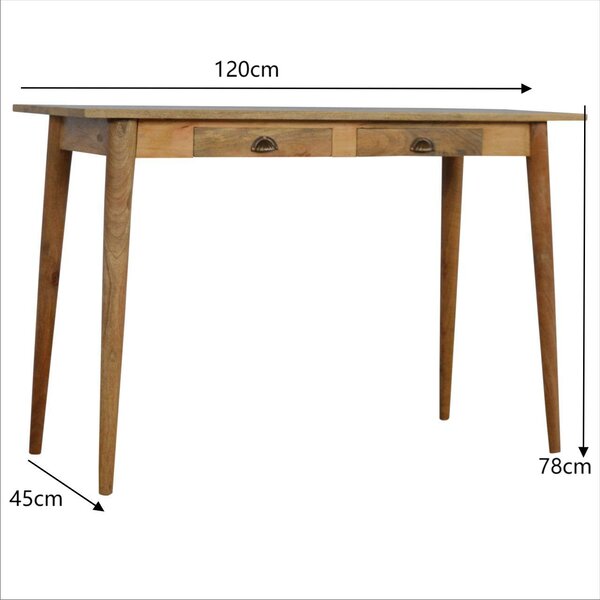 Solid Mango Wood Nordic Writing Desk with 2 Smooth‑Gliding Drawers, Oak‑effect Finish, Table for Living Room, 45L x 120W x 78H cm, Brown Aosom UK
