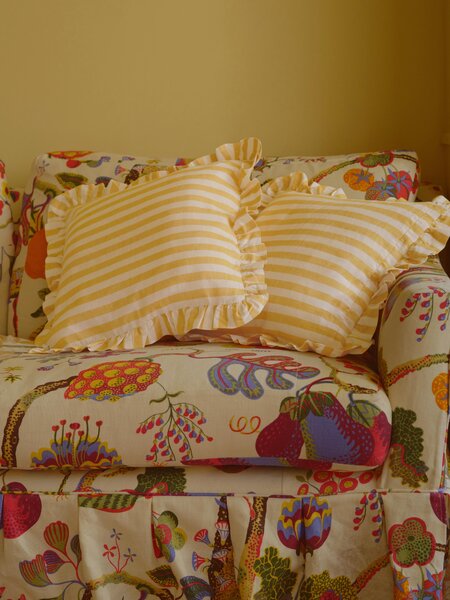 Honey Pembroke Stripe Frill Linen Blend Filled Cushion | 45x45cm | Piglet in Bed