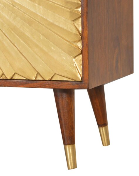 Solid Mango Wood Bedside Cabinet with Brass-Plated Doors, Clear Natural Finish, Cupboard for Living Room, 35L x 75W x 80H cm, Brown Aosom UK