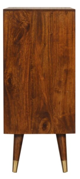 Solid Mango Wood Bedside Cabinet with Brass-Plated Doors, Clear Natural Finish, Cupboard for Living Room, 35L x 75W x 80H cm, Brown Aosom UK