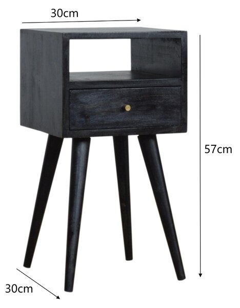 Mini Nightstand with Drawer and Open Shelf, Sustainable Construction, Small side table for Bedroom, 30L x 30W x 57H cm, Black Aosom UK
