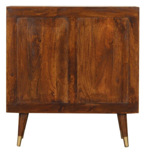 Solid Mango Wood Bedside Cabinet with Brass-Plated Doors, Clear Natural Finish, Cupboard for Living Room, 35L x 75W x 80H cm, Brown Aosom UK