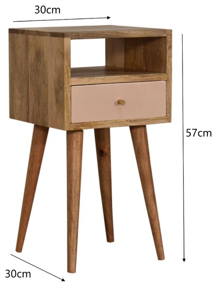 Wood Bedside Table with Drawer, Narrow Nightstand with Open Shelf, Distinct Grain for Storage, Brown Aosom UK