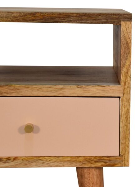 Wood Bedside Table with Drawer, Narrow Nightstand with Open Shelf, Distinct Grain for Storage, Brown Aosom UK