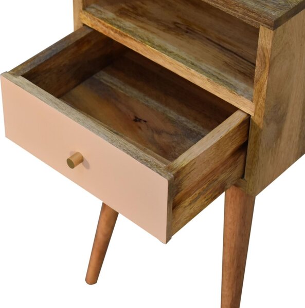 Wood Bedside Table with Drawer, Narrow Nightstand with Open Shelf, Distinct Grain for Storage, Brown Aosom UK
