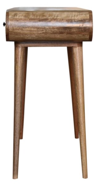 Solid Mango Wood Round Dressing Table 3 Drawers and Foldable Mirror, Hand‑finished Desk with Oak-ish Finish, 40L x 100W x 80H cm, Brown Aosom UK