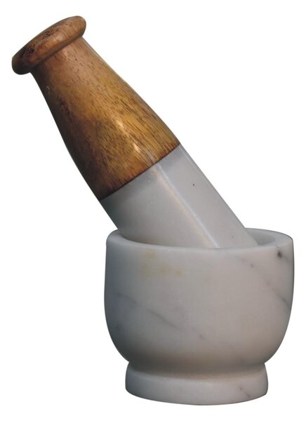 Small Marble Pestle & Mortar Set, Handmade Wooden Handle, Compact Spice Grinder for Herbs, 7 x 7 x 6 cm, Brown & White Aosom UK
