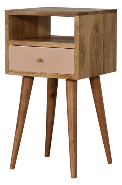 Wood Bedside Table with Drawer, Narrow Nightstand with Open Shelf, Distinct Grain for Storage, Brown Aosom UK