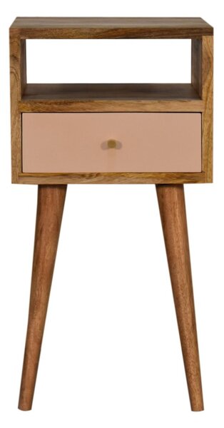 Wood Bedside Table with Drawer, Narrow Nightstand with Open Shelf, Distinct Grain for Storage, Brown Aosom UK