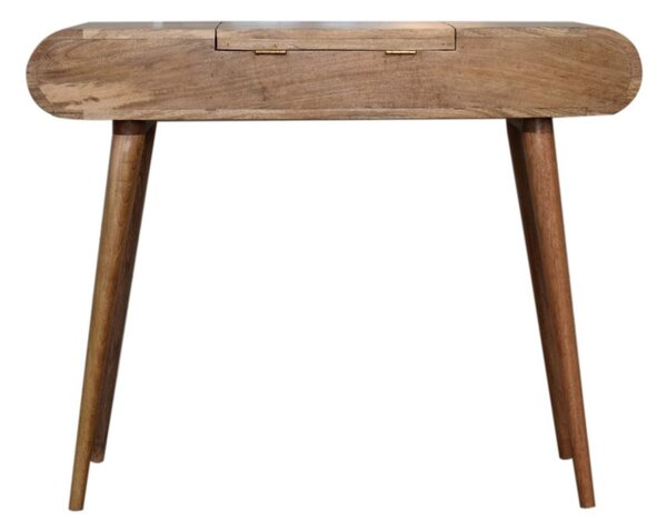Solid Mango Wood Round Dressing Table 3 Drawers and Foldable Mirror, Hand‑finished Desk with Oak-ish Finish, 40L x 100W x 80H cm, Brown Aosom UK