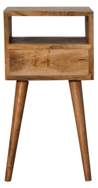Wood Bedside Table with Drawer, Narrow Nightstand with Open Shelf, Distinct Grain for Storage, Brown Aosom UK