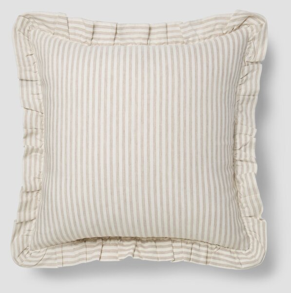 Oatmeal Stripe Frill Linen Blend Filled Cushion | 45x45cm | Piglet in Bed