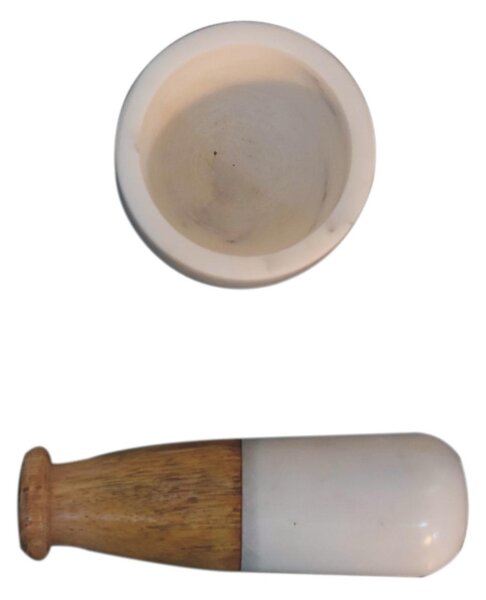 Small Marble Pestle & Mortar Set, Handmade Wooden Handle, Compact Spice Grinder for Herbs, 7 x 7 x 6 cm, Brown & White Aosom UK