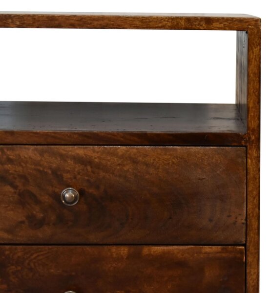 Bedside Cabinet with 2-Drawers & Open Shelf, Classic Nightstand for Home Display & Storage, 35L x 45W x 60H cm, Brown Aosom UK