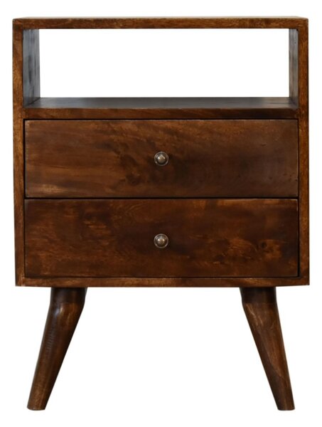 Bedside Cabinet with 2-Drawers & Open Shelf, Classic Nightstand for Home Display & Storage, 35L x 45W x 60H cm, Brown Aosom UK
