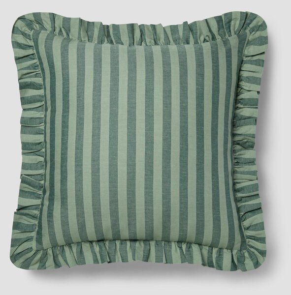 Pine Green Pembroke Stripe Frill Linen Blend Filled Cushion | 45x45cm | Piglet in Bed