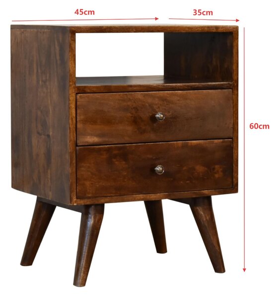 Bedside Cabinet with 2-Drawers & Open Shelf, Classic Nightstand for Home Display & Storage, 35L x 45W x 60H cm, Brown Aosom UK