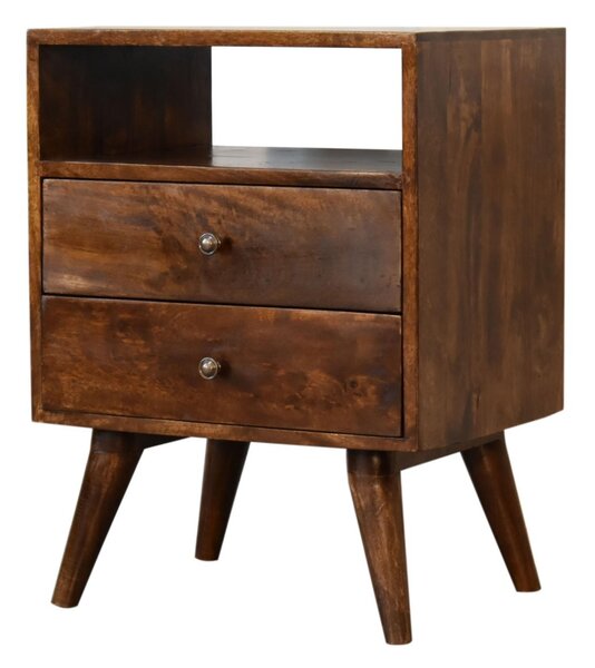 Bedside Cabinet with 2-Drawers & Open Shelf, Classic Nightstand for Home Display & Storage, 35L x 45W x 60H cm, Brown Aosom UK